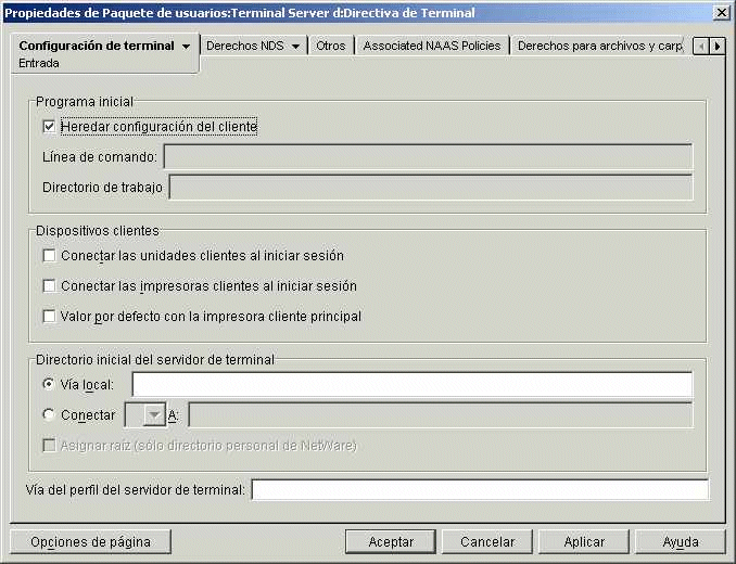 Pgina Entrada de la Directiva de Terminal Server de Windows