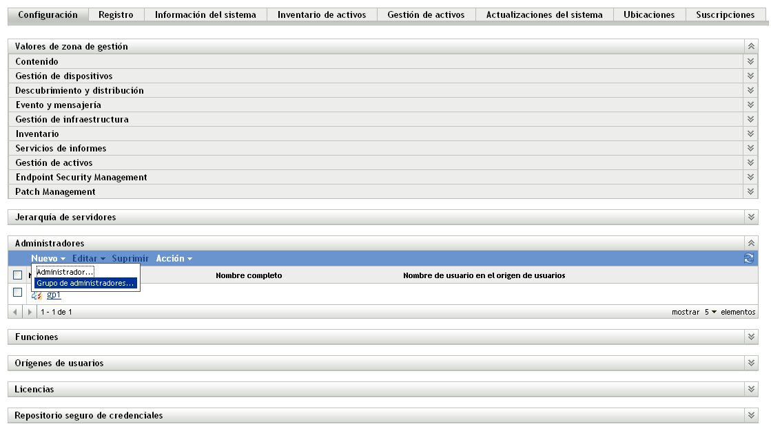 Página Configuración