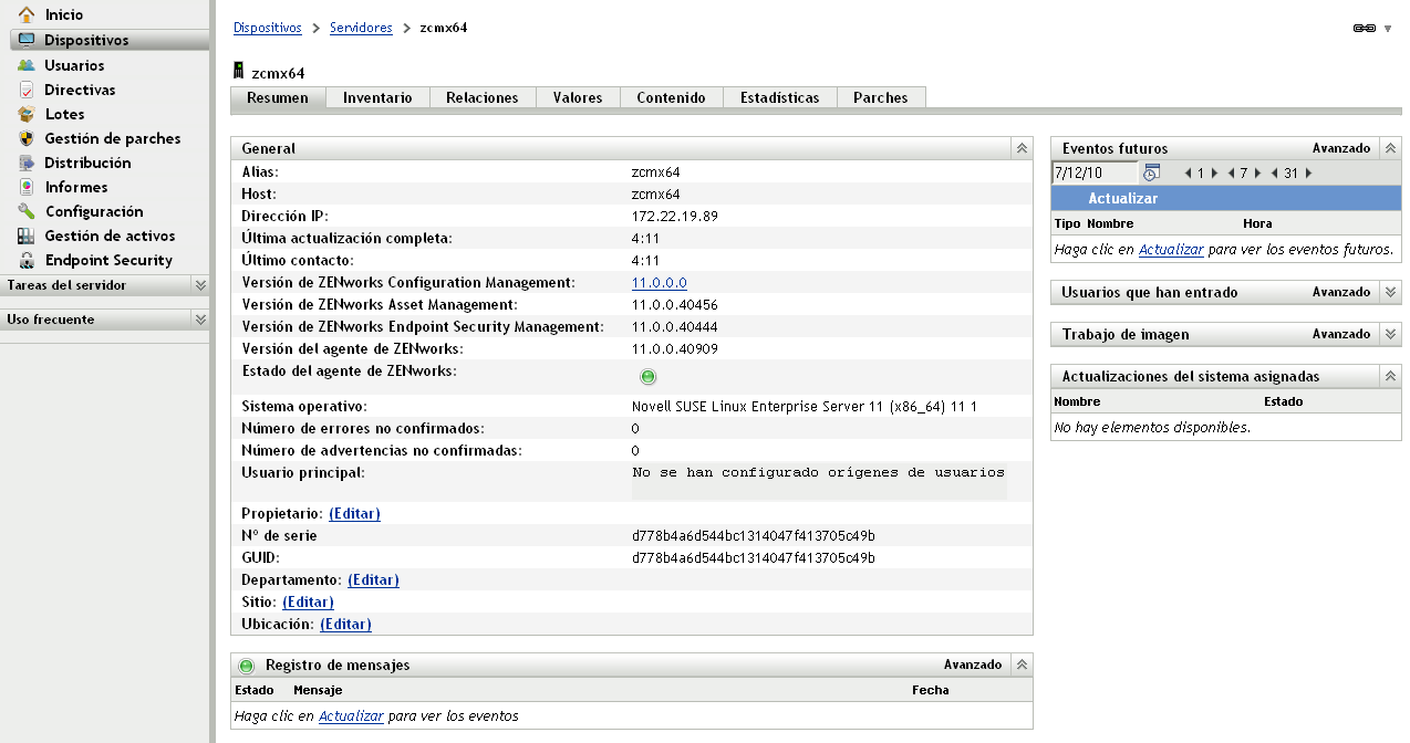 Página de detalles de dispositivo