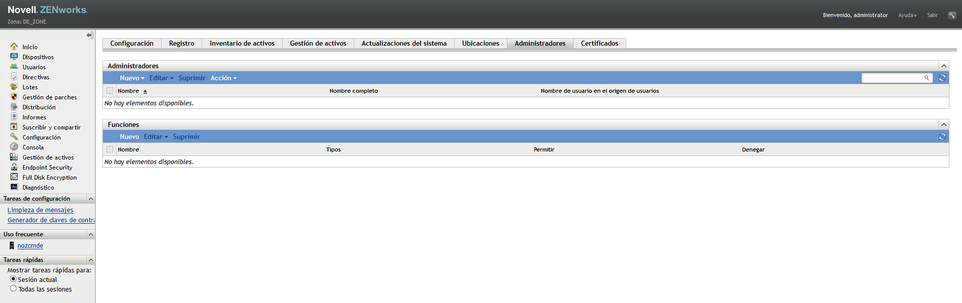 Página Configuración