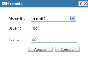 Recuadro de diálogo SSH remota