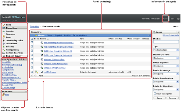 Vista estándar del Centro de control de ZENworks