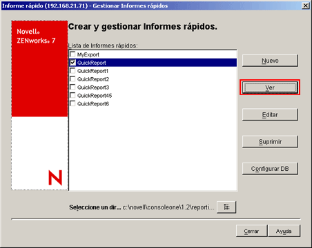 Hacer clic en el botón Ver en la página Crear y gestionar Informes rápidos