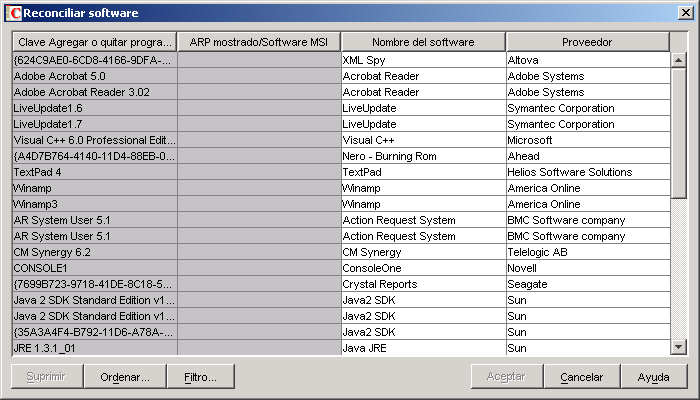 Tabla Reconciliar software