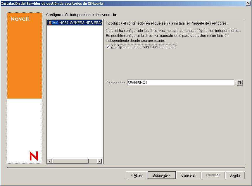 Página Configuración independiente de inventario.