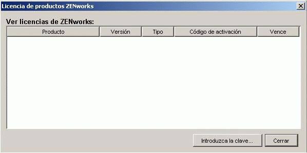 Menú de licencias de ZENworks