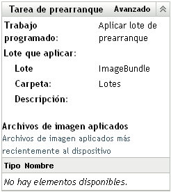 Sección Trabajo de prearranque con la opción Avanzado