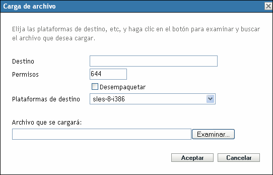 Recuadro de diálogo Carga de archivo