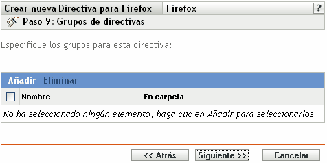 Página Grupos de directivas