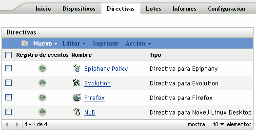 Pestaña Directivas