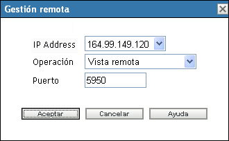 Recuadro de diálogo gestión remota