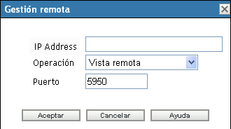 Recuadro de diálogo gestión remota