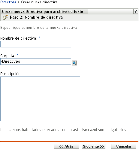 Página Nombre de directiva