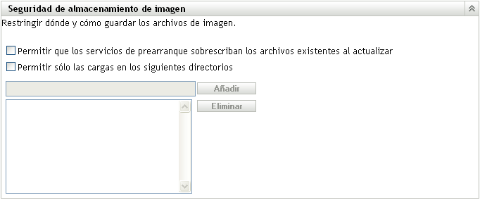 Sección Seguridad de almacenamiento de imagen