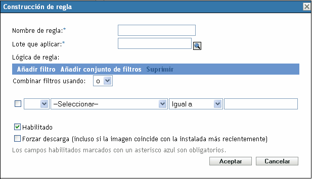 Recuadro de diálogo Construcción de regla