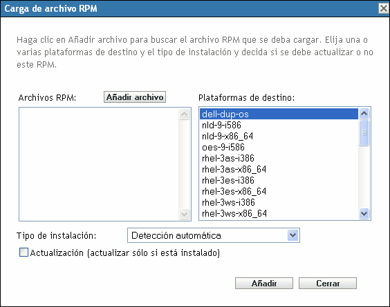 Recuadro de diálogo Carga de archivo