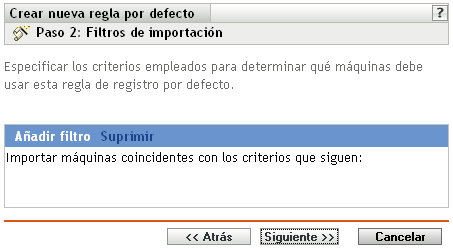 Página Filtros de importación