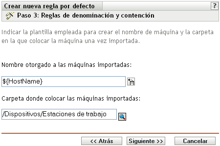 Página Reglas de denominación y contención