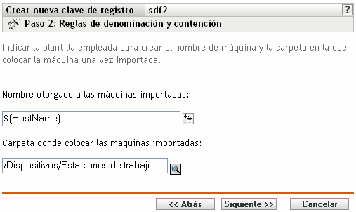 Página Reglas de denominación y contención