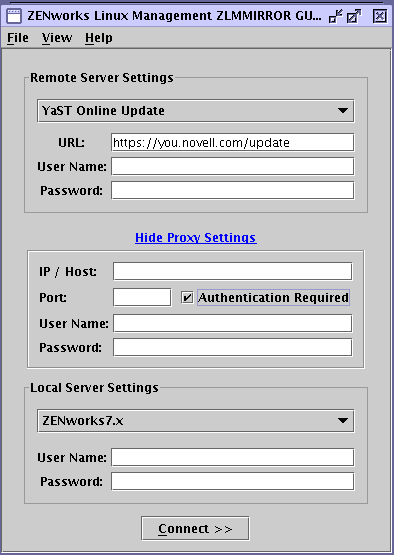 Ventana de valores de configuración de xzlmmirror-Server