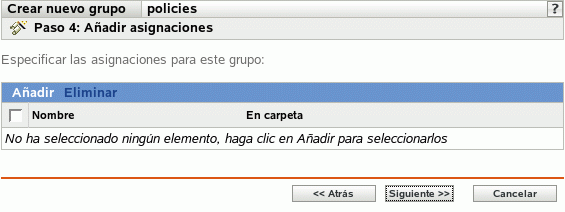 Página Añadir asignaciones