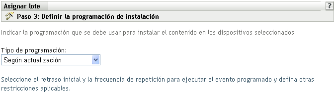 Página Programación de instalación de lotes