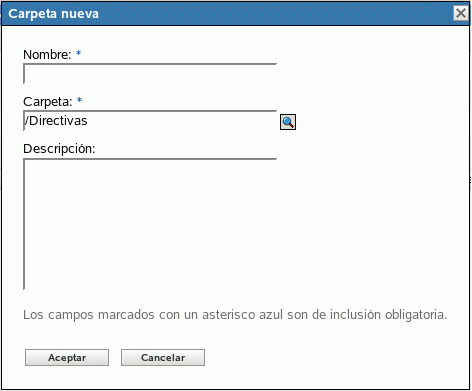 Recuadro de diálogo Carpeta nueva