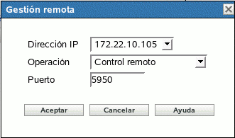 Recuadro de diálogo Gestión remota