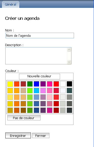 Boîte de dialogue Nouvel agenda
