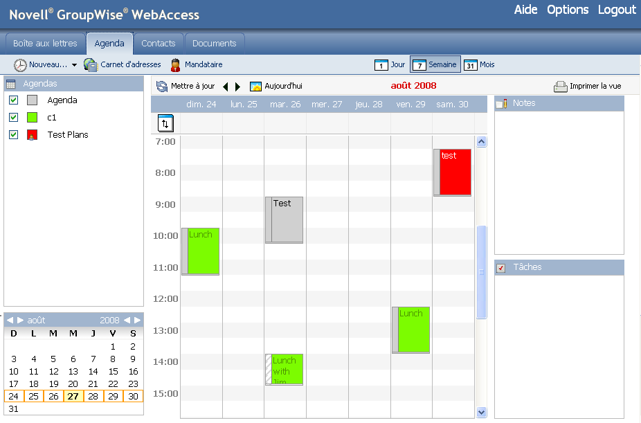 Vue semaine de l'agenda