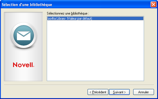 Boîte de dialogue Sélection d'une bibliothèque