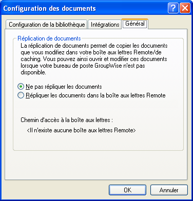 Boîte de dialogue Configuration des documents ouverte sur l'onglet Général