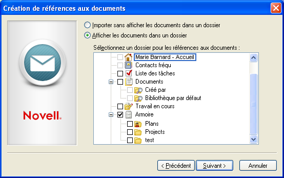 Boîte de dialogue Création de références aux documents