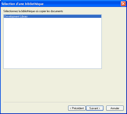 Boîte de dialogue Sélection d'une bibliothèque
