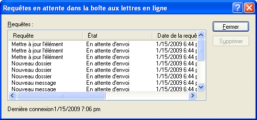 Boîte de dialogue Requêtes en attente