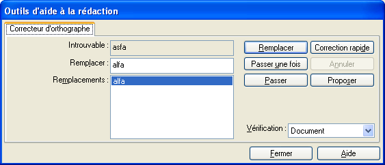 Boîte de dialogue Outils d'aide à la rédaction