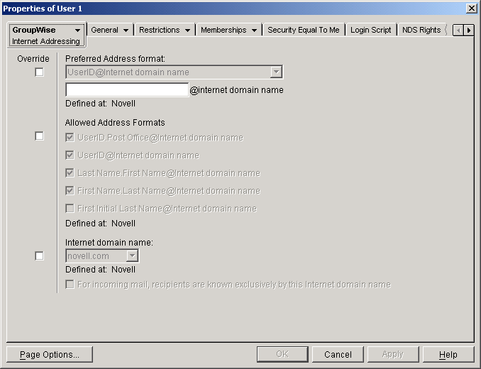 Internet Addressing property page