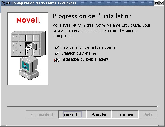 Bote de dialogue Progression de l'installation : Installation du logiciel agent  