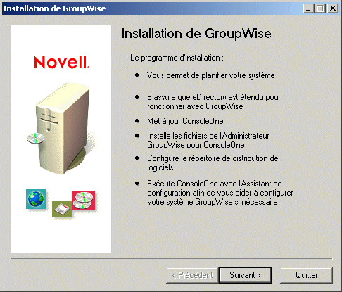 Page Bienvenue dans l'Installation de GroupWise