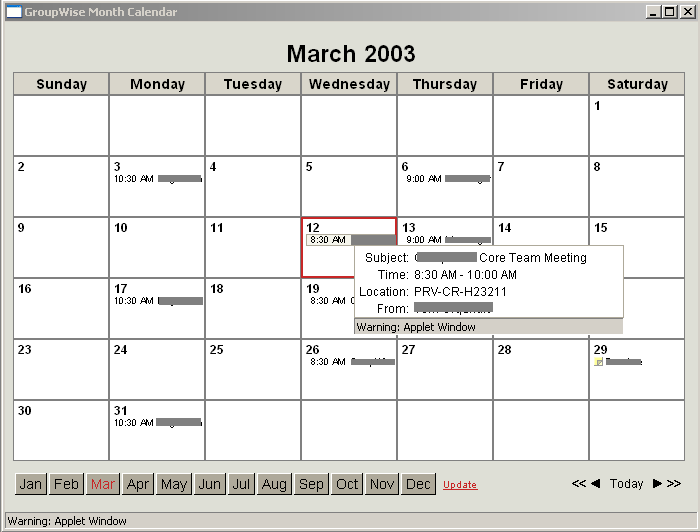 Agenda mensuel Java