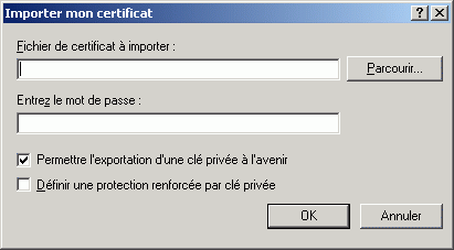 Bote de dialogue Importer mon certificat