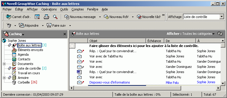 Dossier Bote aux lettres affich sous forme de liste de contrle