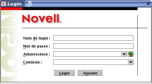 Boîte de dialogue Login de ConsoleOne