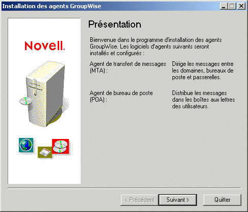 Page Installation des agents GroupWise - Présentation