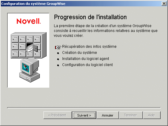 Boîte de dialogue Progression de l'installation : Page Récupération des infos système