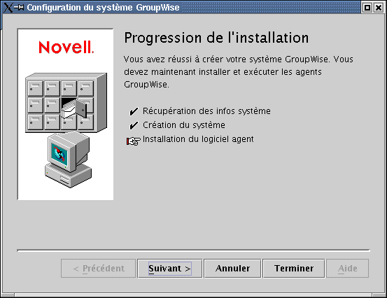 Boîte de dialogue Progression de l'installation : Installation du logiciel agent