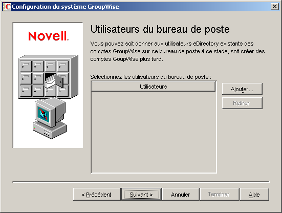 Boîte de dialogue Utilisateurs du bureau de poste