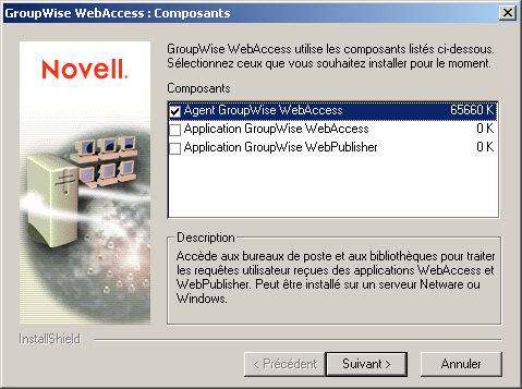 Boîte de dialogue GroupWise WebAccess : Composants