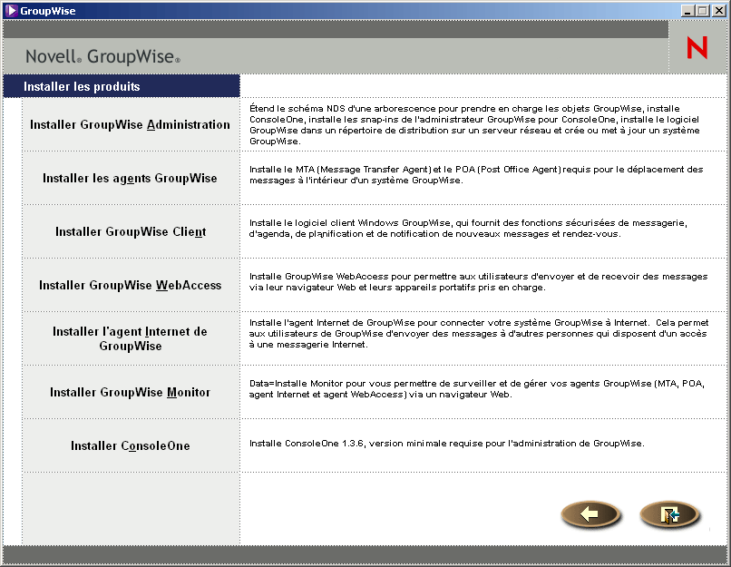 Fenêtre principale d'installation de GroupWise