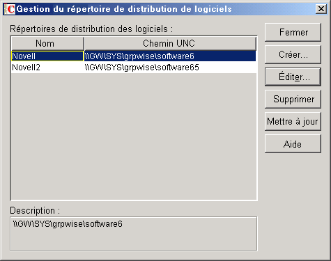 Boîte de dialogue Gestion du répertoire de distribution de logiciels